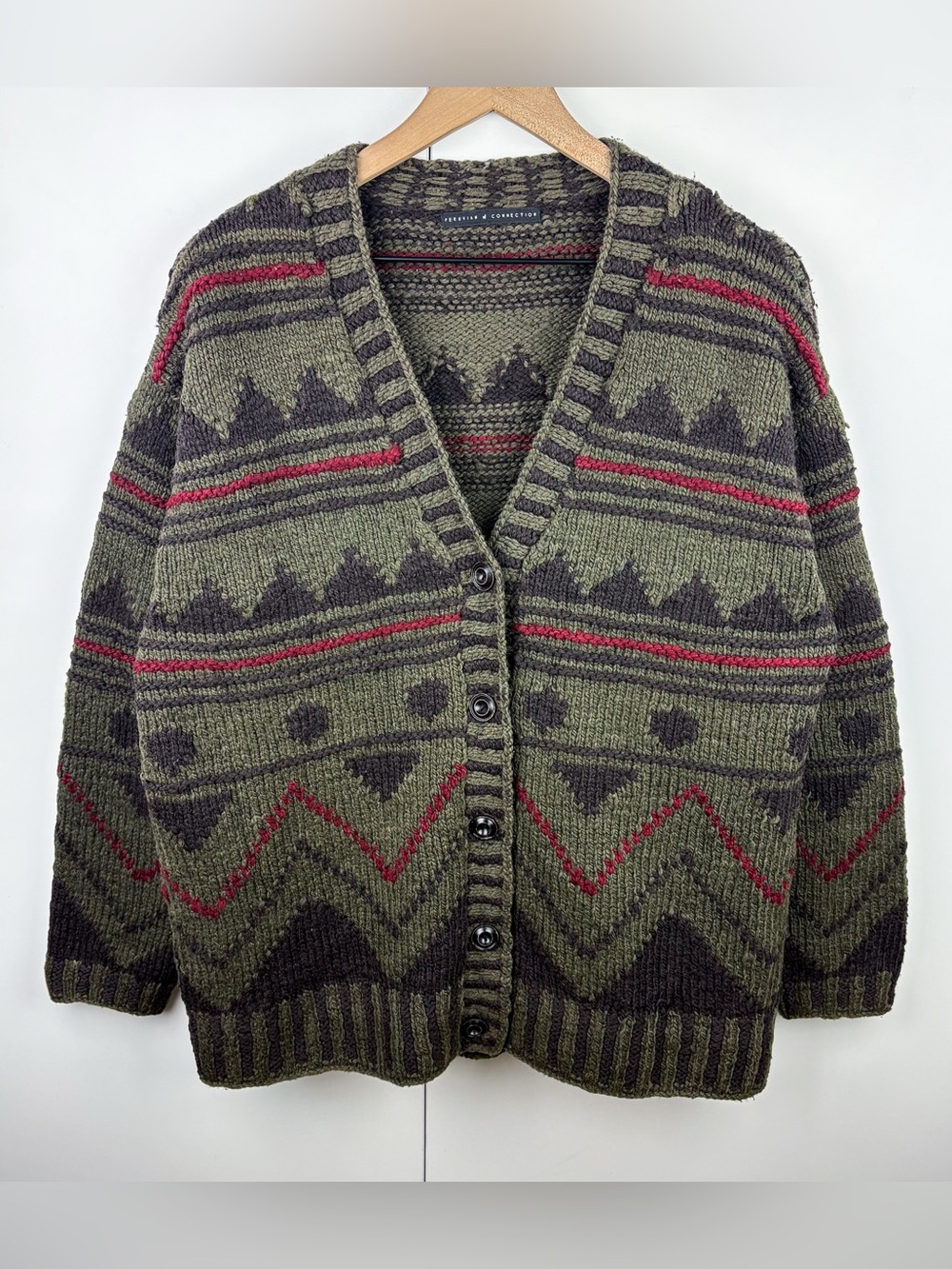 Peruvian Connection 100% Wool Bolivia Tribal Western Boho Heavy Cardigan Sweater